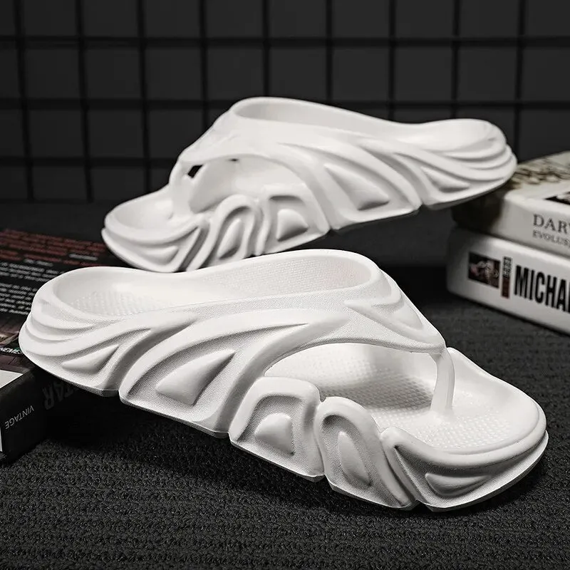 Men Summer Non-slip Flip Flops Outside Beach Slippers Flat Shoes Light Pink Slippers