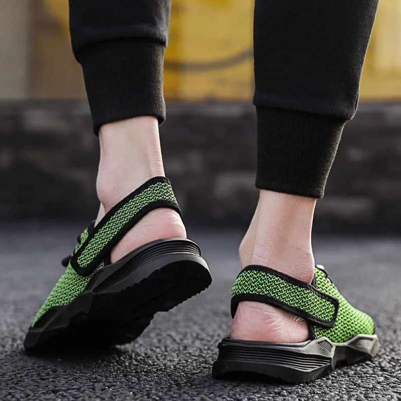 Mens Beach Flat Sandals Peep Toe Black Shoes Walking Sandalias Hombre Verano In Flat Shoes