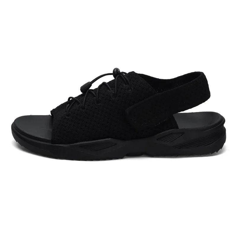 Mens Beach Flat Sandals Peep Toe Black Shoes Walking Sandalias Hombre Verano Firm Flat Shoes