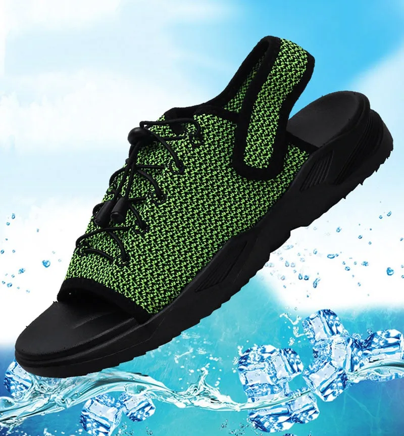 Mens Beach Flat Sandals Peep Toe Black Shoes Walking Sandalias Hombre Verano Plum Flat Shoes