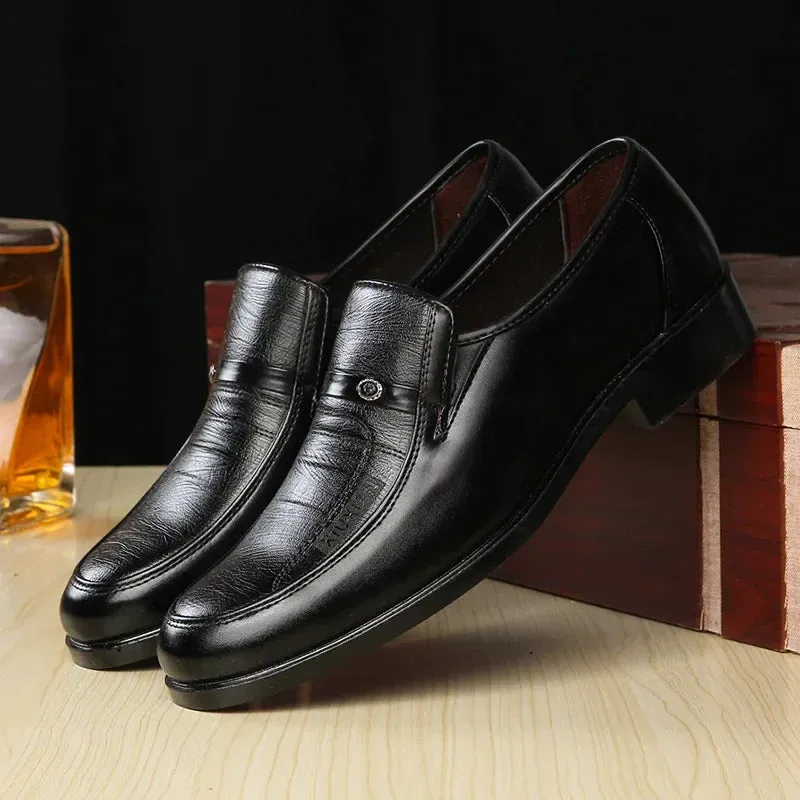 Men's Dress Shoes New Brand Men Business Leather Formal Flat Shoes for Work Office Men Round Shoe Breathable Party Wedding Shoes Flat Foot Running Shoes