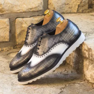 Men's Full Brogue Shoes Patina Leather Wide Plus Size White Grey 4874 Work Boots Return