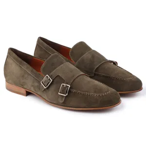 Mens green suede monkstrap shoes 80s Penny Loafers