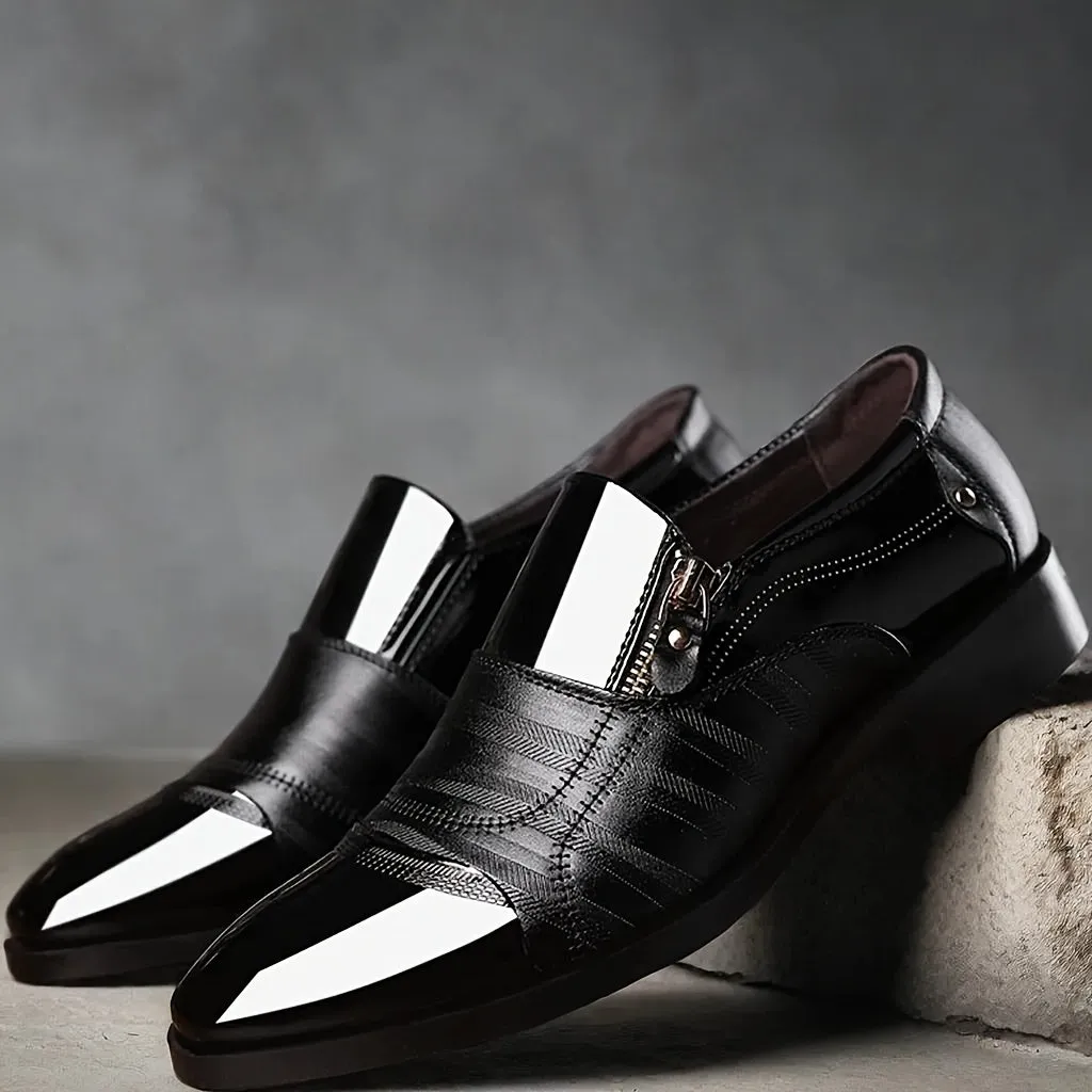 Work Boots Lace Up Men's Low Top Dress Shoes With Side Zipper | Black Or Light Brown