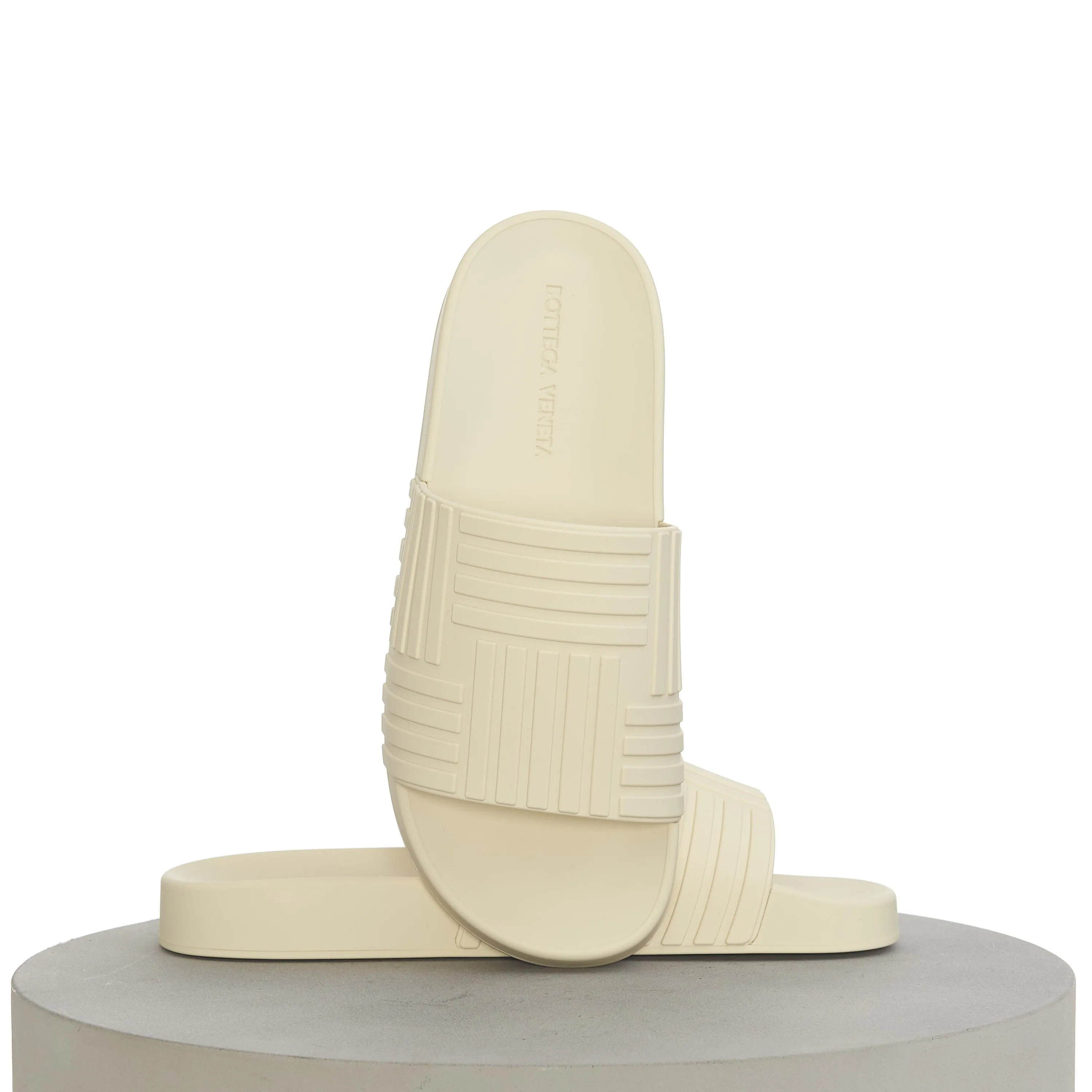 Sandals And Beaches App Men's "Slider" Slide Sandals In Sea Salt Beige Rubber