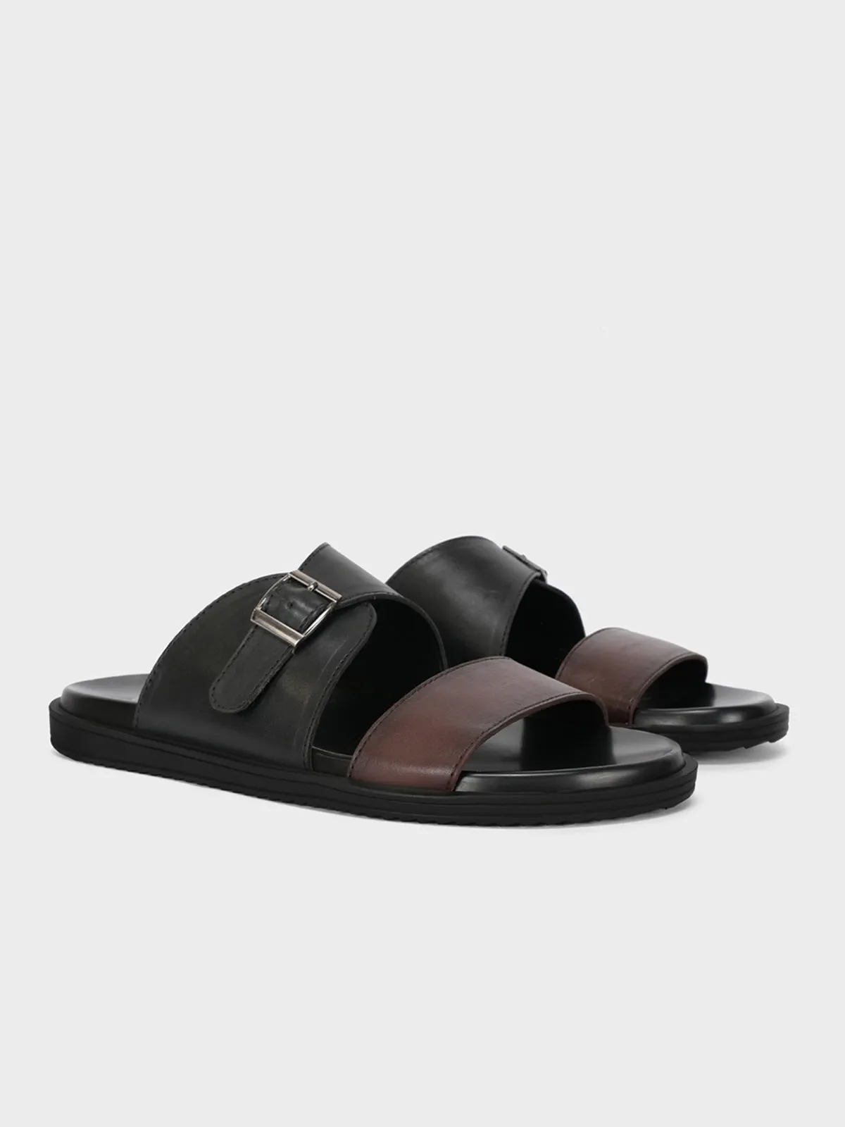 Mens "YANNICK" Casual Leather Slippers Square Toe Slippers