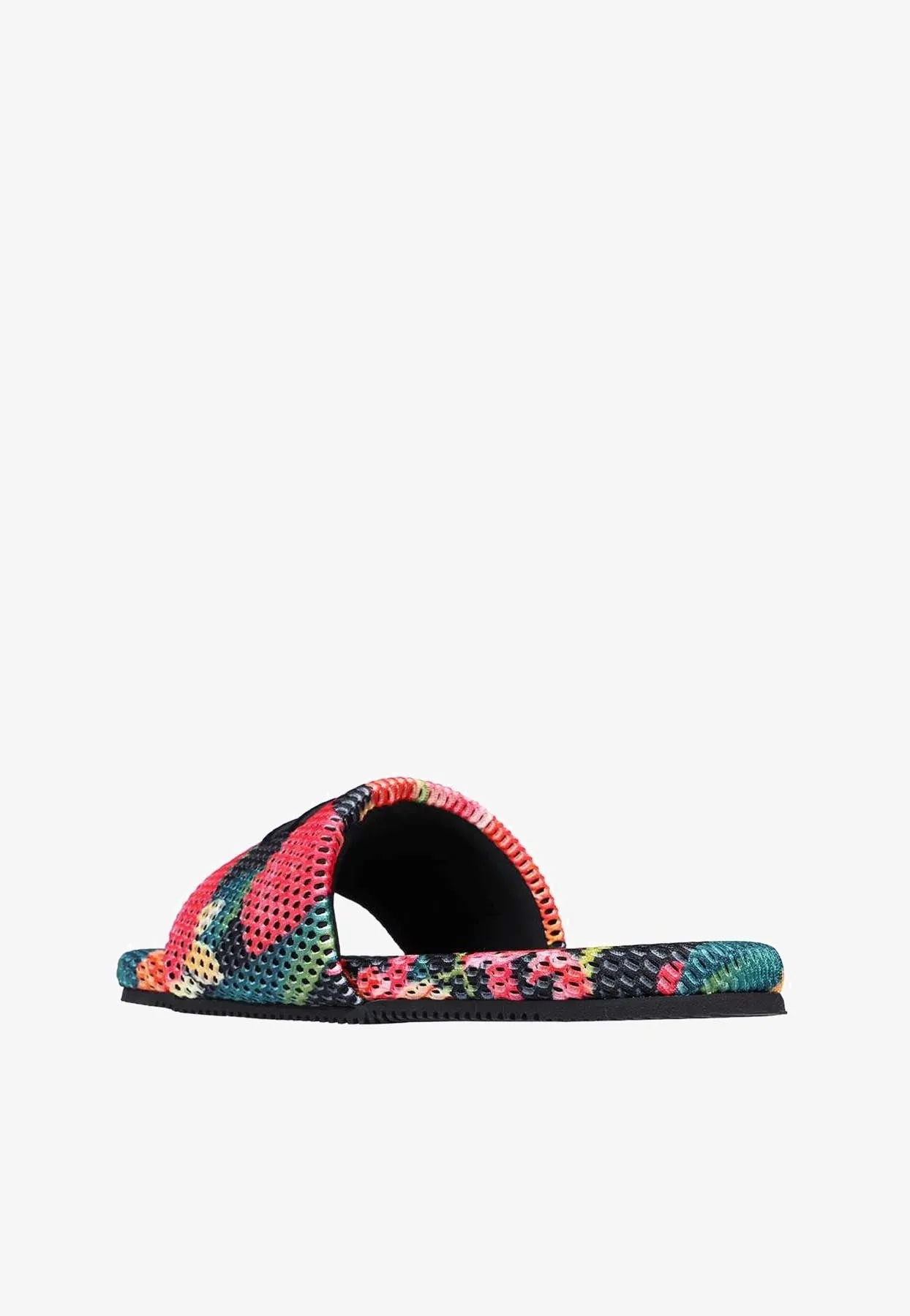Mesh Printed Slides Sandals Tie Up