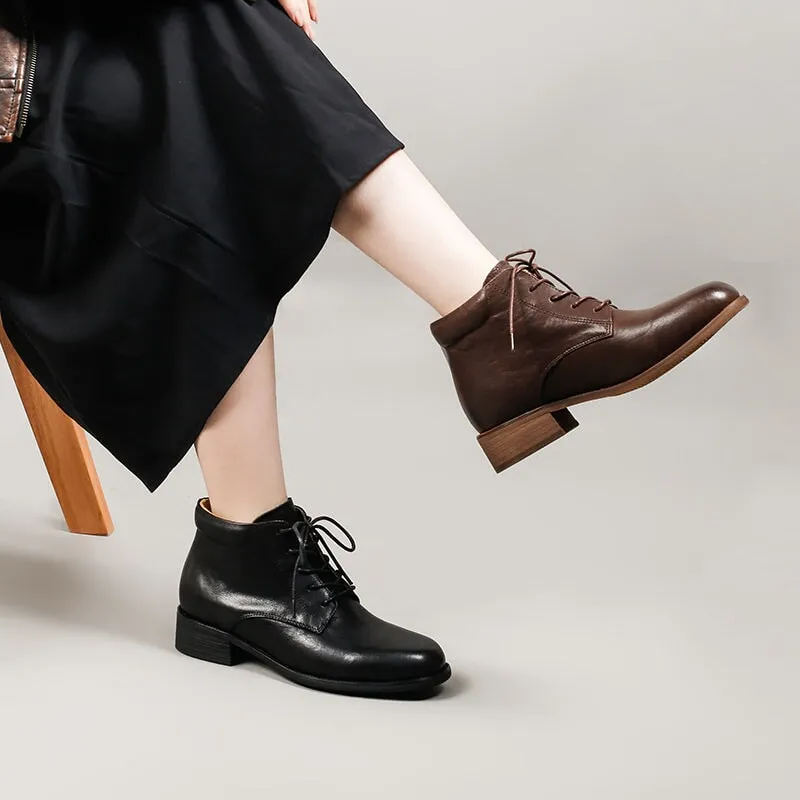 Dr Marten Oxfords Women's  Low Heel Lace-Up Ankle Martin Boots in Handmade Glossy Leather