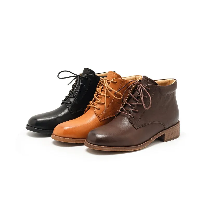 Oxfords Southampton Women's  Low Heel Lace-Up Ankle Martin Boots in Handmade Glossy Leather