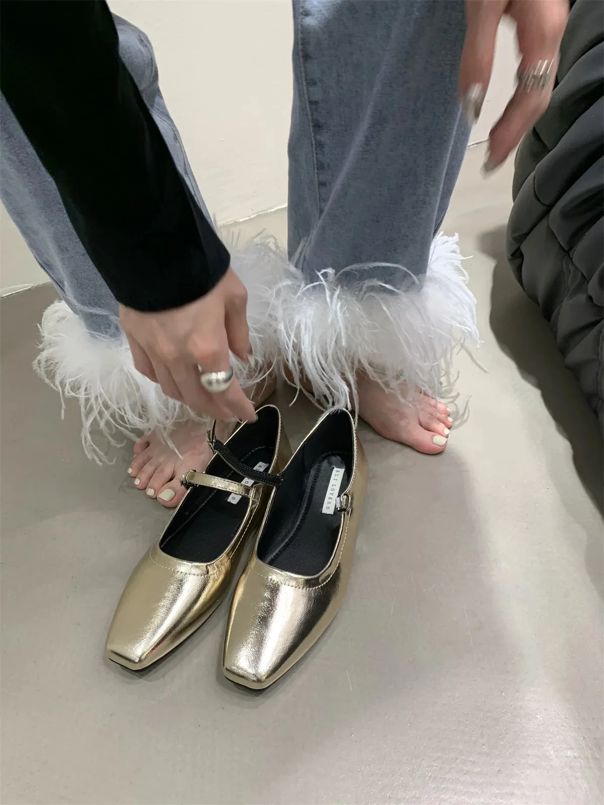 Sherpa Loafers MQTIME  -  Elegant Loafers Mary Jane Ballet flats Shoes For Women 2024 Spring Summer Casual Buckle Strap Female Dress Shoes Low Heels Mule