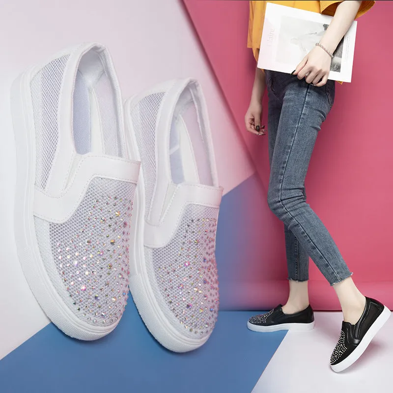 Uk Work Boots Nanccy Mesh Rhinestone Thick Sole Casual Shoes