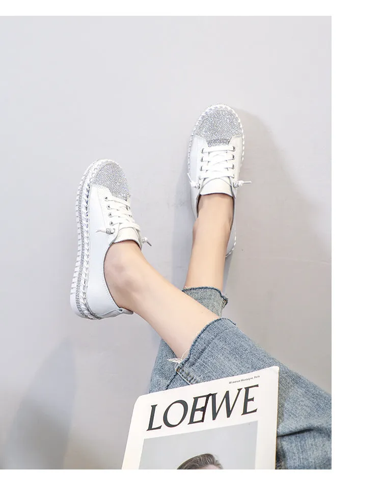 Steel Toe Winter Work Boots Nanccy Rhinestone Thick-soled Casual Shoes