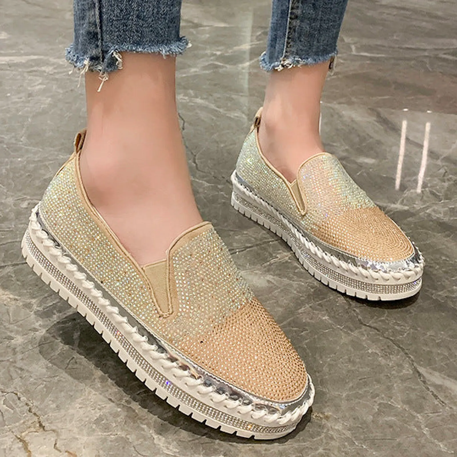 Nanccy Thick-soled Fashion Rhinestone Casual Shoes Back Of Heel Pads For Work Boots