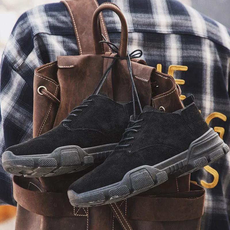 Canvas Flat Shoes Flying knit Martin boots men