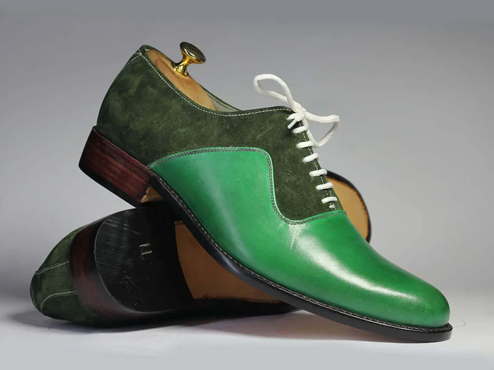 Flat Shoes Petite Handmade Men Green Leather & Suede Lace Up Shoes, Men Dress Formal Designer Shoes