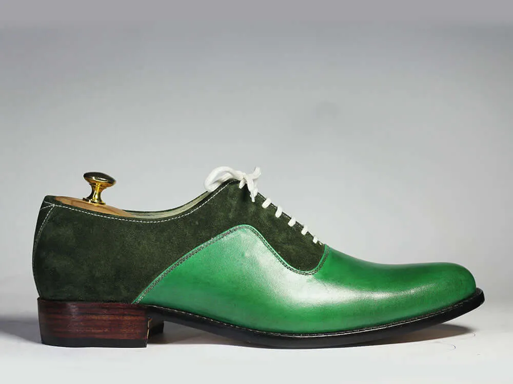 Comfortable Work Flat Shoes Handmade Men Green Leather & Suede Lace Up Shoes, Men Dress Formal Designer Shoes