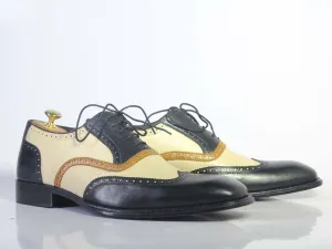 Handmade Men Multi-color Leather Wing Tip Dress Shoes, Men Formal Designer Shoes Flat Style Of Shoe With A Strap Across The Instep