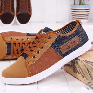 New arrival plimsolls canvas shoes men breathable Fashion patchwork men's sneakers lace-up platform casual gumshoes Of Sneakers