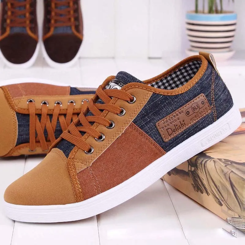 New arrival plimsolls canvas shoes men breathable Fashion patchwork men's sneakers lace-up platform casual gumshoes Cleaning Sneakers Baking Soda