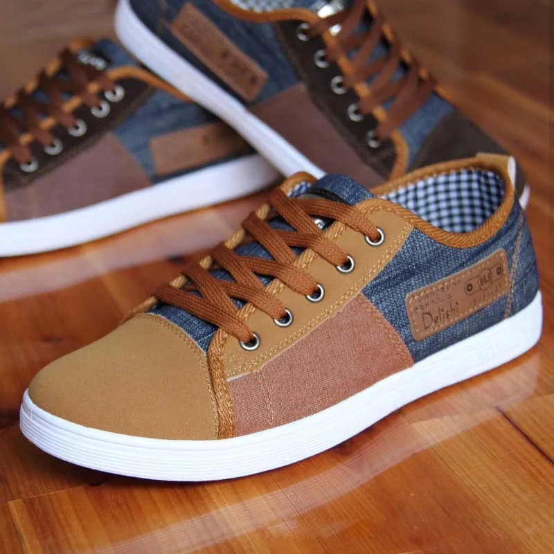 New arrival plimsolls canvas shoes men breathable Fashion patchwork men's sneakers lace-up platform casual gumshoes Patina Sneakers