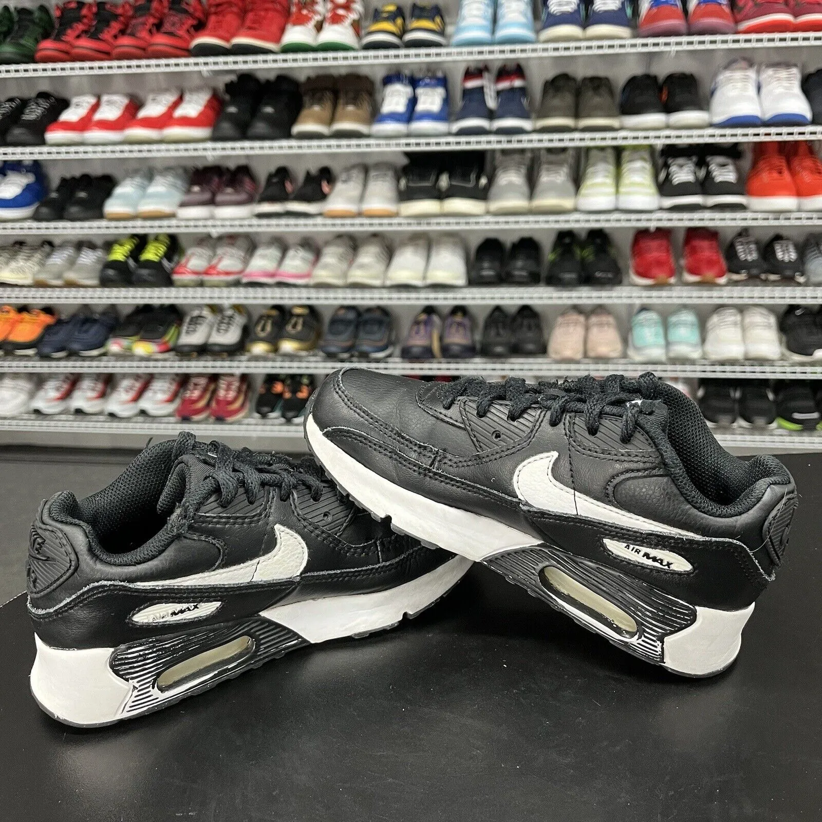 Asics Shoe Fit Finder Nike Air Max 90 Black White PS Sneakers CD6867-010 Youth Size 1.5Y