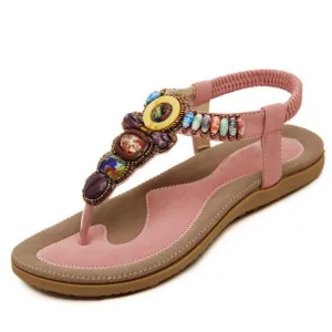 Purpdrank - Bohemian Women Sandals Gemstone Beaded Slippers Summer Beach Sandals Women Flip Flops Ladies Flat Sandals Shoes Flip Flops That Don't Squeak When Wet