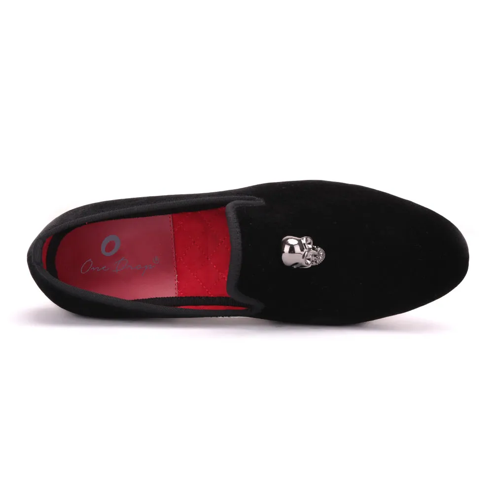 Ostrich Skin Loafers OneDrop Men Dress Shoes Skull Buckle Handmade Velvet Wedding Party Prom Loafers