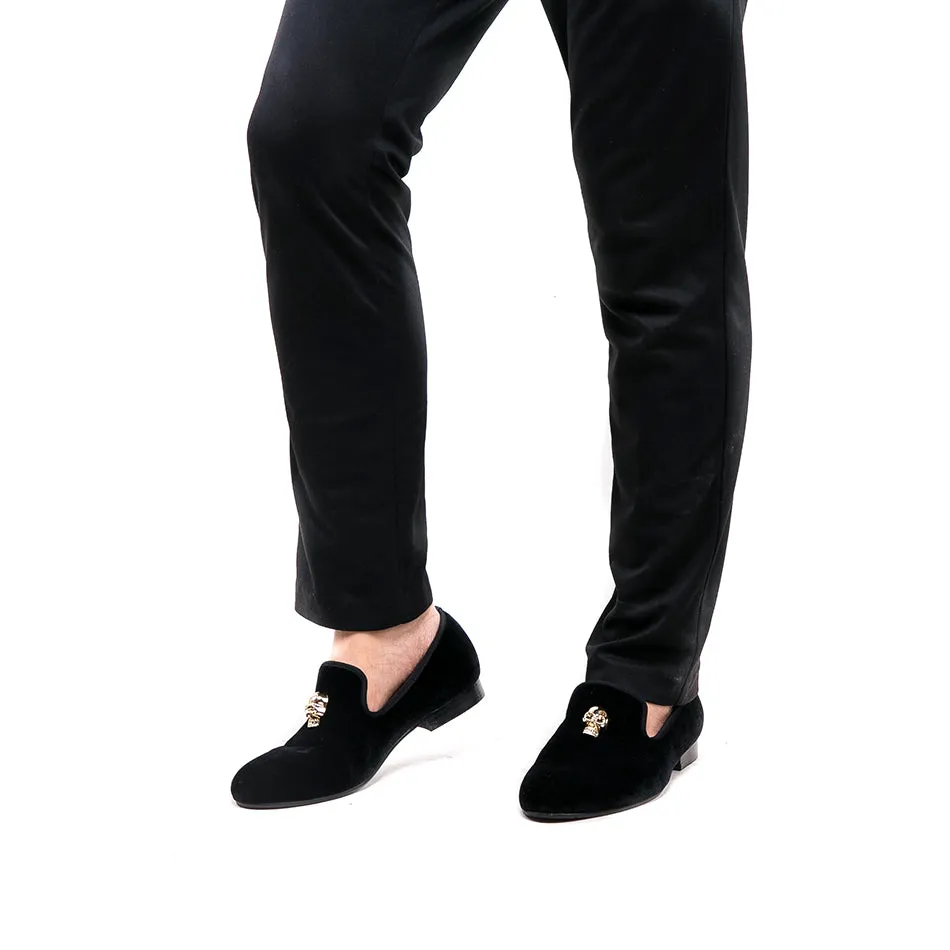 Open Heel Loafers OneDrop Men Dress Shoes Skull Buckle Handmade Velvet Wedding Party Prom Loafers