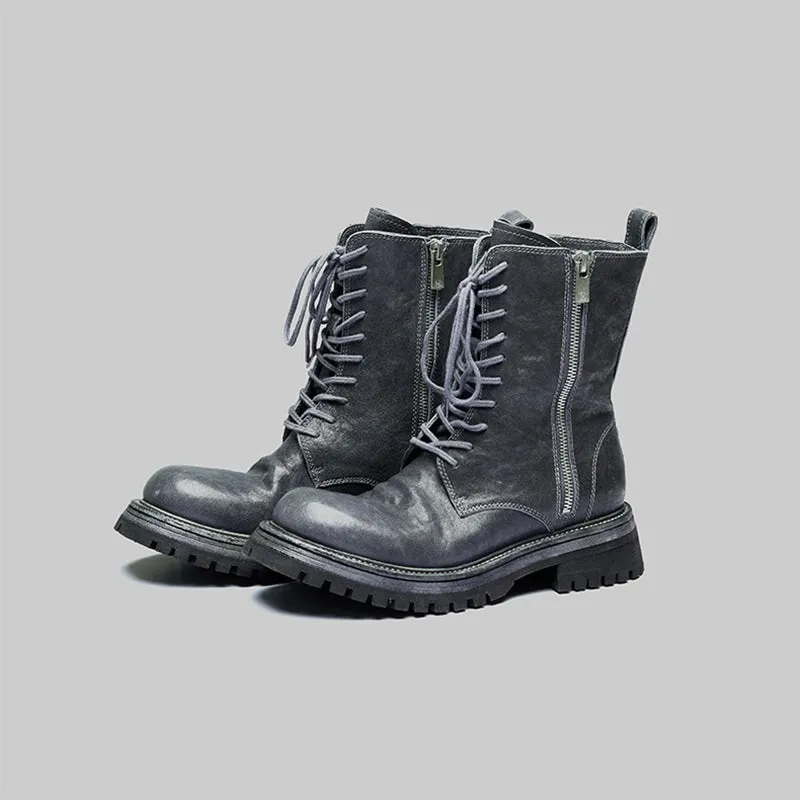 Shop Oxford Shoes Retro Horse Leather Martin Boots For Women Sweet and Cool Ankle Boots in Dark Grey/Black