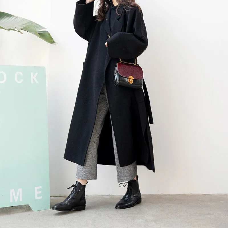 Vittorio Plain Toe Oxfords Wingtip Shoes Leather Martin Boots Block Carving Brogue Ankle Boot For Women in Black