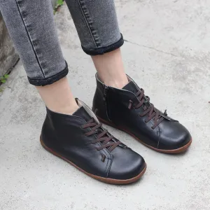 Womens Leather Barefoot Ankle Boots Casual Walking Boots Soft Sole Flats Oxford Booties Platform Slip-on Oxfords