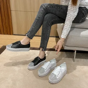 Workhog Square Toe Work Boots Nanccy Rhinestone Thick-soled Platform Shoes