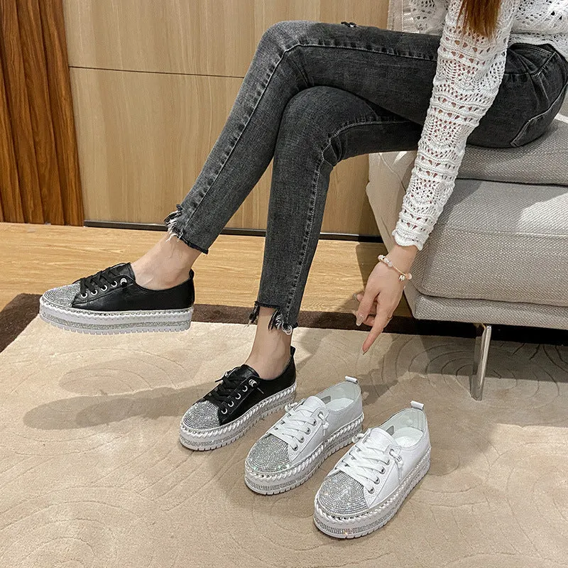 Nanccy Rhinestone Thick-soled Platform Shoes Waterproof Composite Toe Work Boots