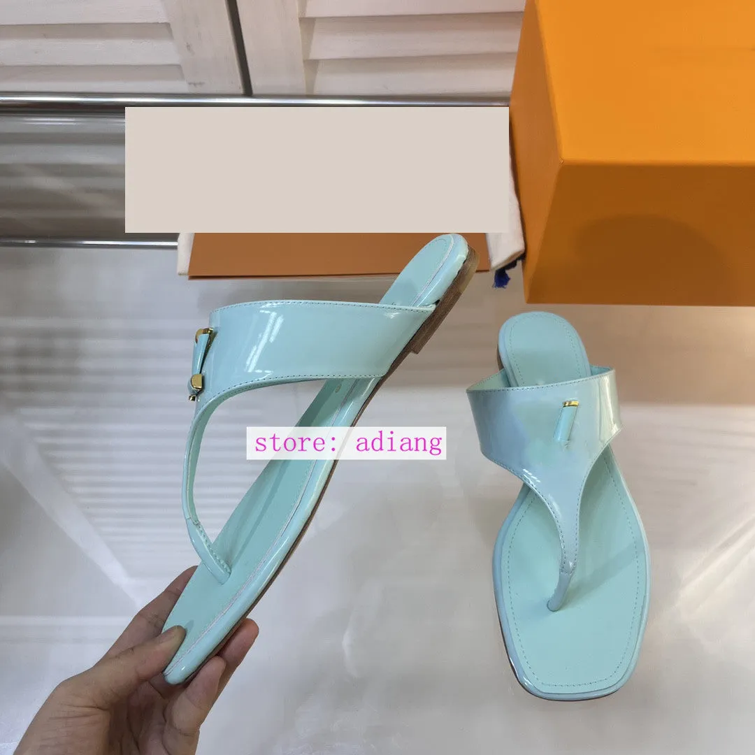 patent leather vintage flip flops flats slippers fashion shoes women 35-41 2023 high quality Designer Pool Flip Flops