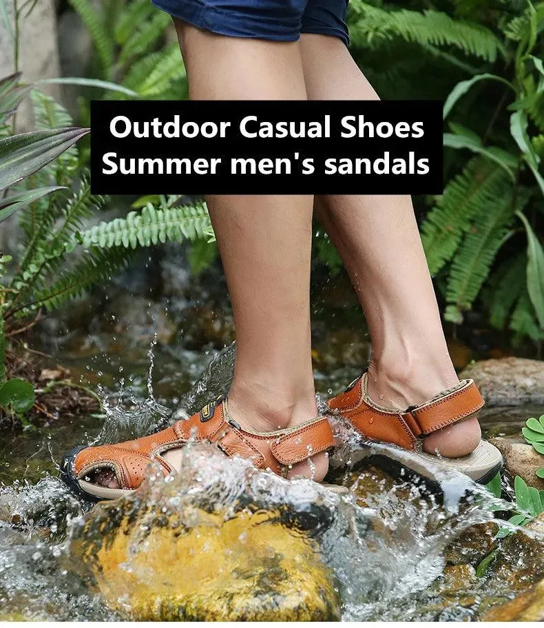 Men's Summer Outdoor, Non-slip Leather Sandals Leather Closed Toe Sandals