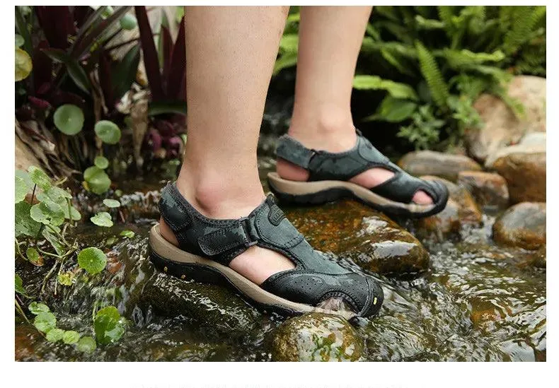 Men's Summer Outdoor, Non-slip Leather Sandals Most Comfortable Cushioned Sandals