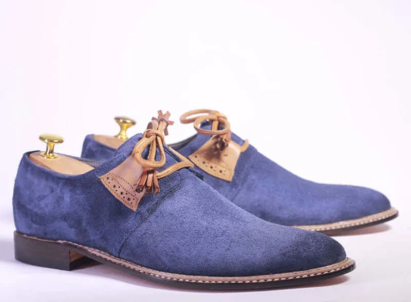 Flat Tango Shoes Handmade Men's Blue Suede Shoe, Men Designer Shoes, Men Lace Up Dress Shoes
