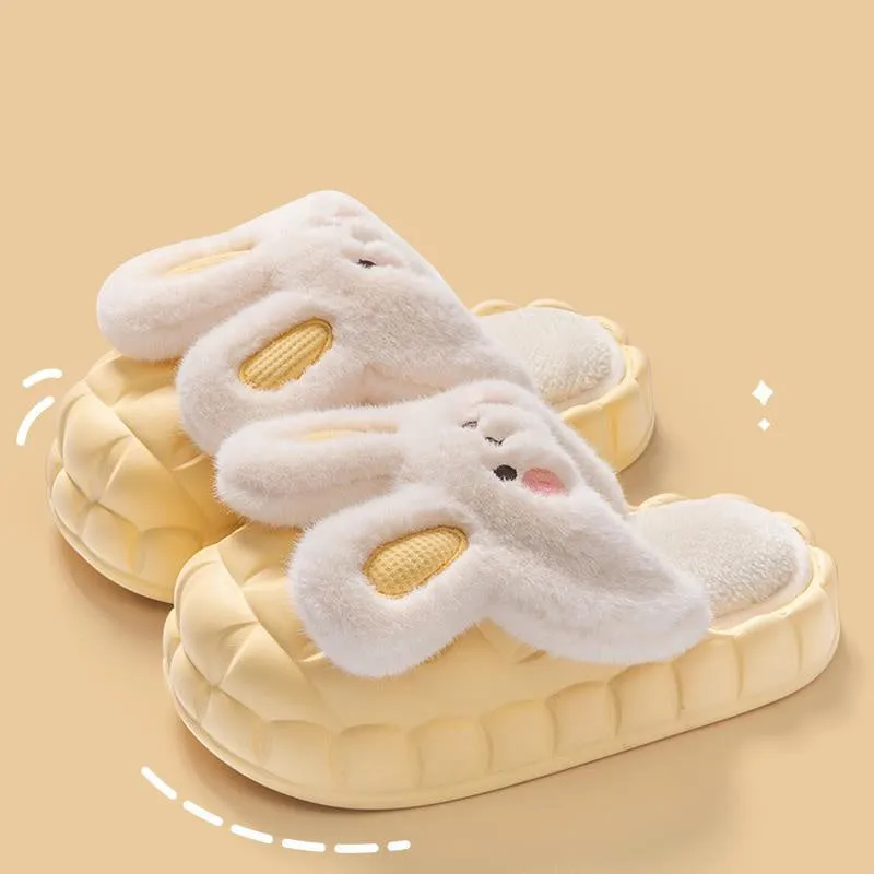 Cute Rabbit Shoes Winter Fuzzy Slippers Women Detachable Washable House Shoes Minnetonka Tahoe Slippers