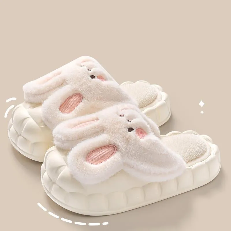 Cute Rabbit Shoes Winter Fuzzy Slippers Women Detachable Washable House Shoes Fluffy Sneaker Slippers
