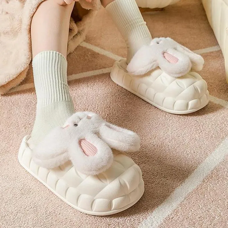 Cute Rabbit Shoes Winter Fuzzy Slippers Women Detachable Washable House Shoes Sushi Slippers