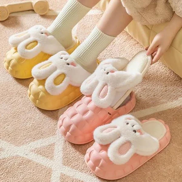 Medieval Slippers Cute Rabbit Shoes Winter Fuzzy Slippers Women Detachable Washable House Shoes