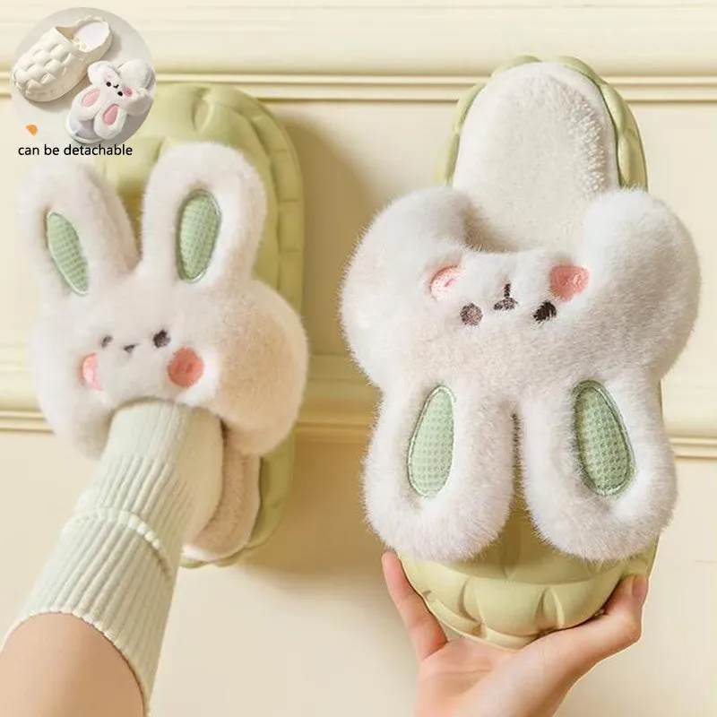 Ruby Slippers Shoes Cute Rabbit Shoes Winter Fuzzy Slippers Women Detachable Washable House Shoes