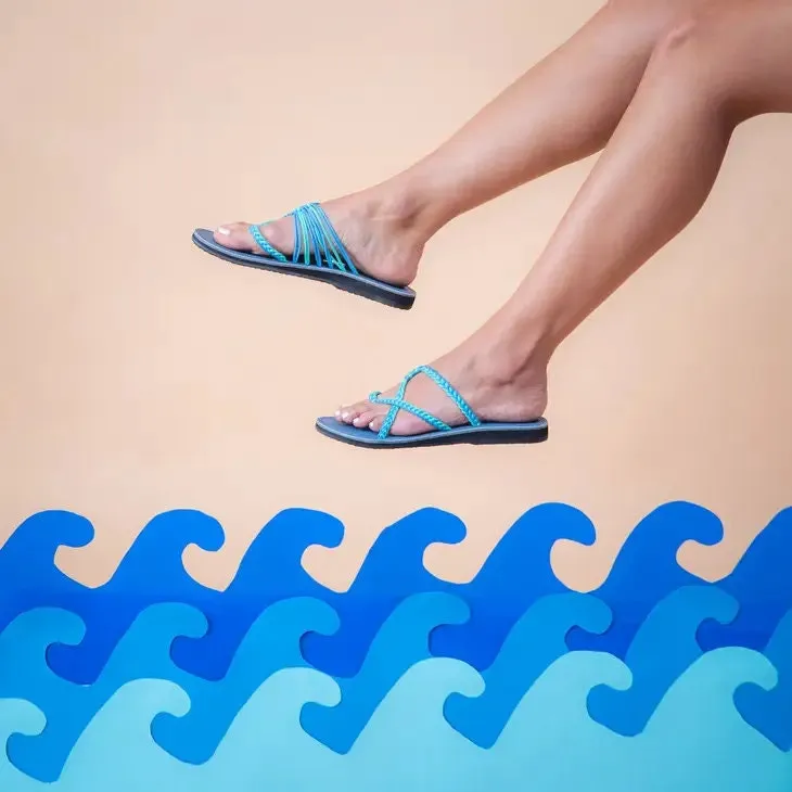 Plaka Turquoise-Blue Oceanside Flip Flop Sandals Casual Summer Loafers