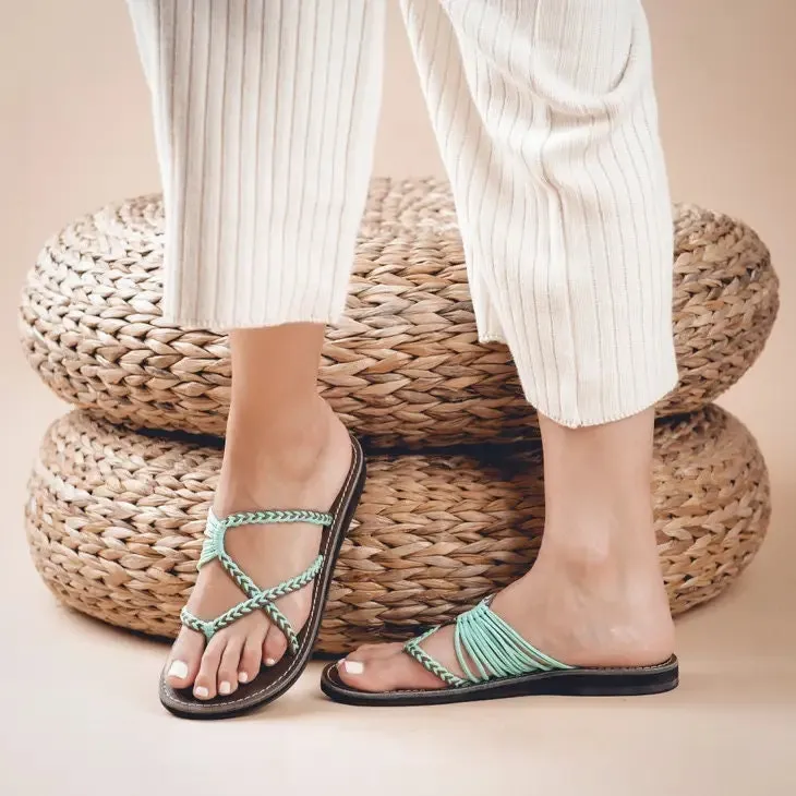 Plaka Turquoise-Gray Oceanside Flip Flop Sandals Lux Pinch Penny Loafers