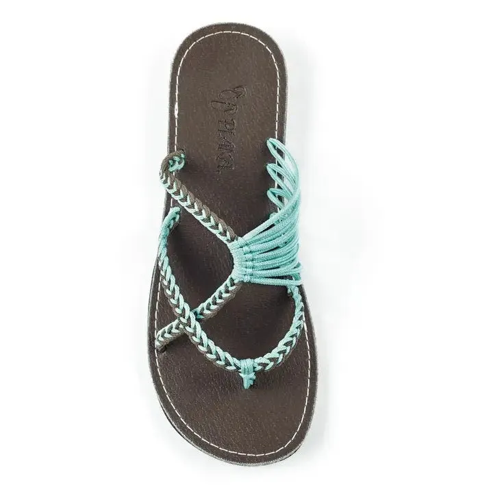 Plaka Turquoise-Gray Oceanside Flip Flop Sandals Bibi Lou Loafers