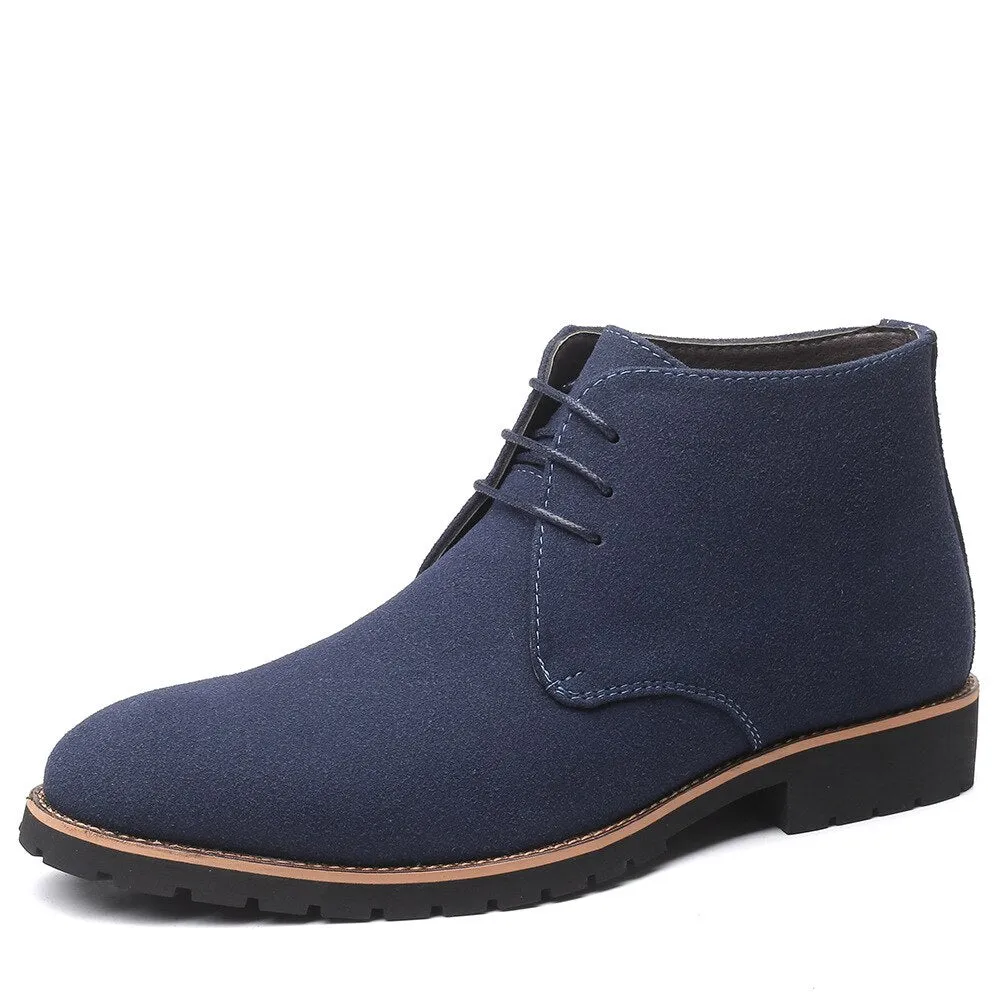 Casual Oxford Shoes Breathable Fashion Sneakers Plus Size 38-48 Black Blue Brown Men Boots Solid Casual Leather Autumn Winter Ankle Boots Male Suede Leather Men Shoes