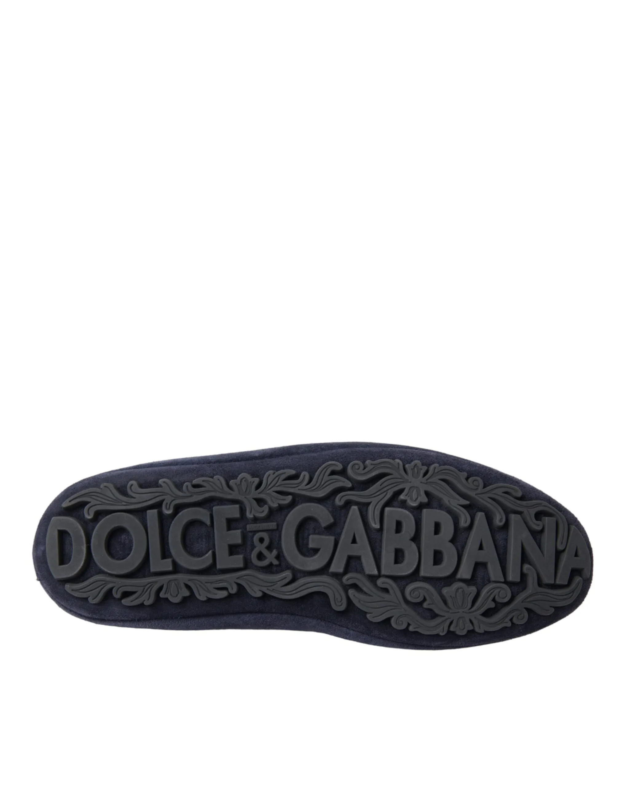 Dolce & Gabbana Blue Leather Suede Crystal Crown Loafers Shoes Marc Suede Loafers