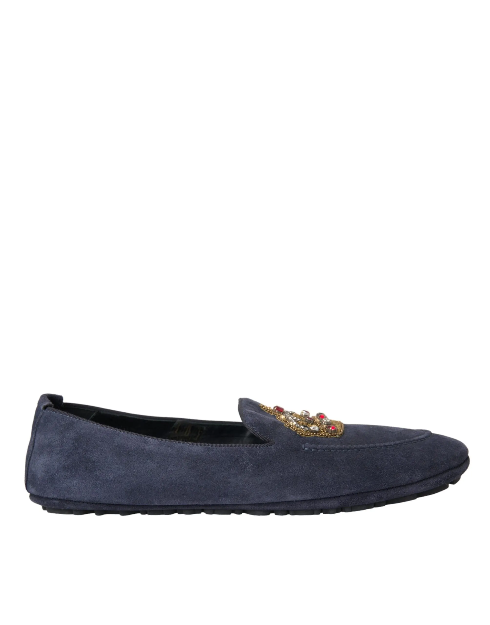 Loafers Glory North Carolina Dolce & Gabbana Blue Leather Suede Crystal Crown Loafers Shoes