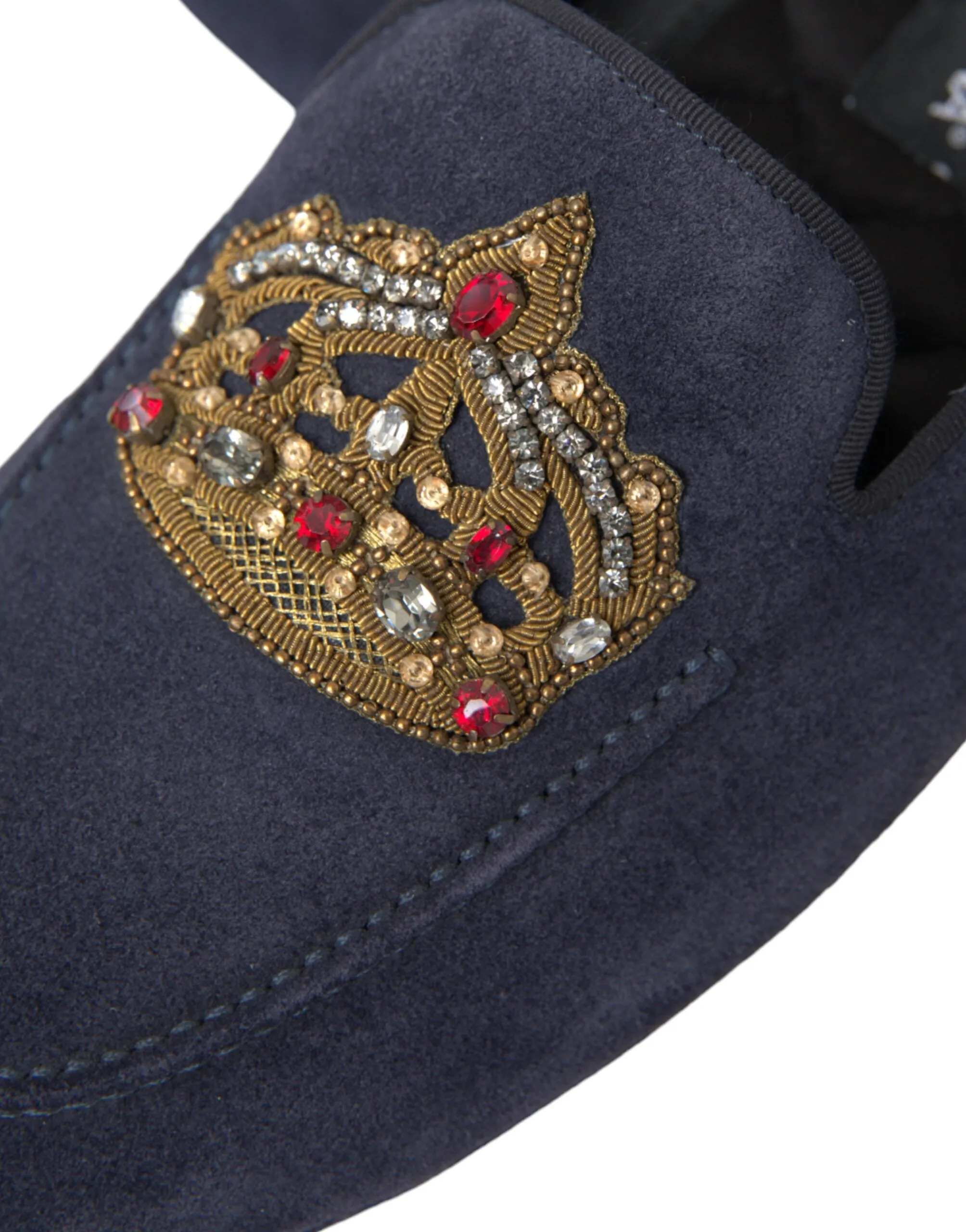 Penny Loafers Leather Dolce & Gabbana Blue Leather Suede Crystal Crown Loafers Shoes