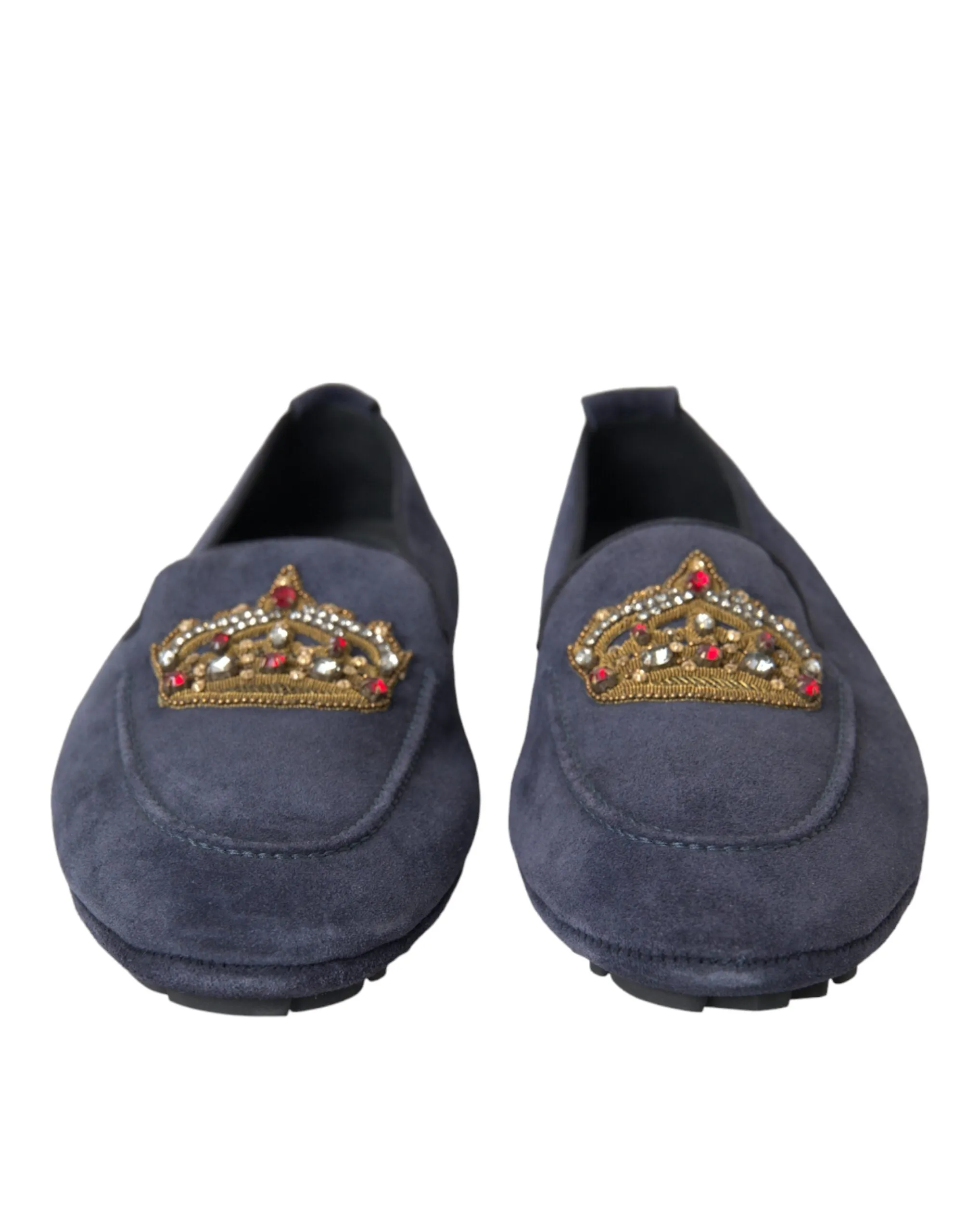 Hunter Rain Loafers Dolce & Gabbana Blue Leather Suede Crystal Crown Loafers Shoes